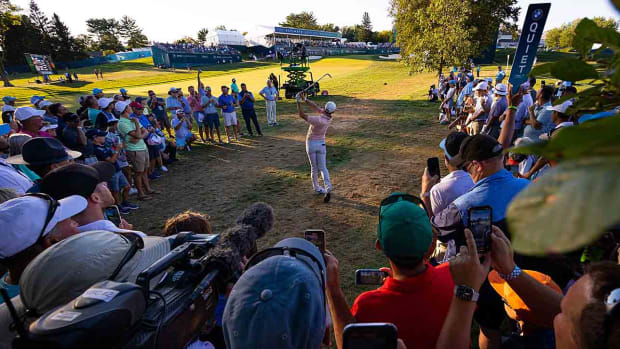 Rory McIlroy plays a shot at the 2022 BMW Championship.